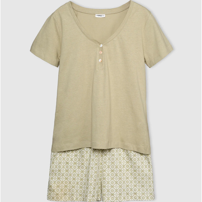 Pijama corto algodón mandolia verde cacería