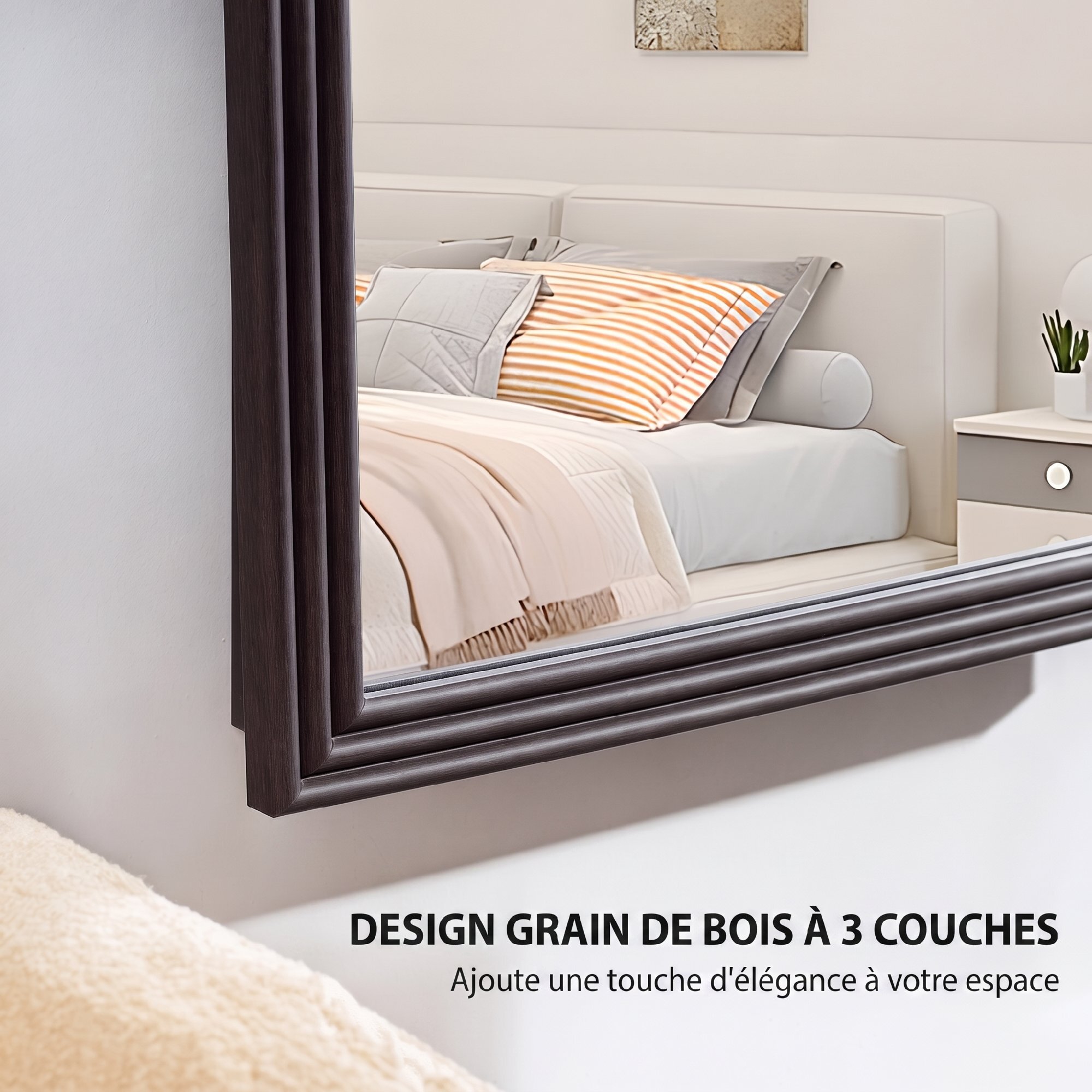 Miroir sur pied et mural pleine longueur 53 x 162 cm cadre pied effet bois
