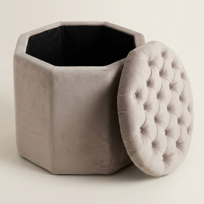 Pouf contenitore ottagonale in velluto trapuntato 40x35 cm, sgabello imbottito con vano portaoggetti, pouf salvaspazio elegante per salotto camera da letto ingresso cabina armadio, design moderno effetto velvet