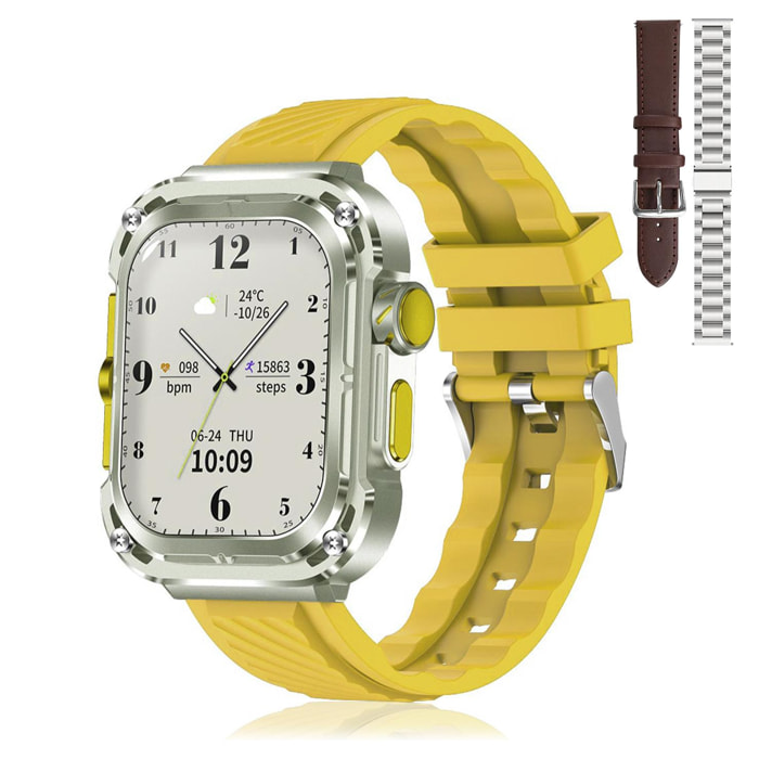 DAM Smartwatch Z85 Max con pantalla 2'', triple correa. Monitores de salud, ECG, tensión. Modos deportivos, llamadas BT. 4,7x1,4x5,5 Cm. Color: Amarillo