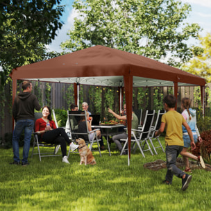 Carpa Plegable Gazebo 6x3 m Pop-up, Cenador Plegable con Altura Ajustable en 3 Niveles Toldo Anti-UV y Bolsa de Transporte para Camping Fiestas Café