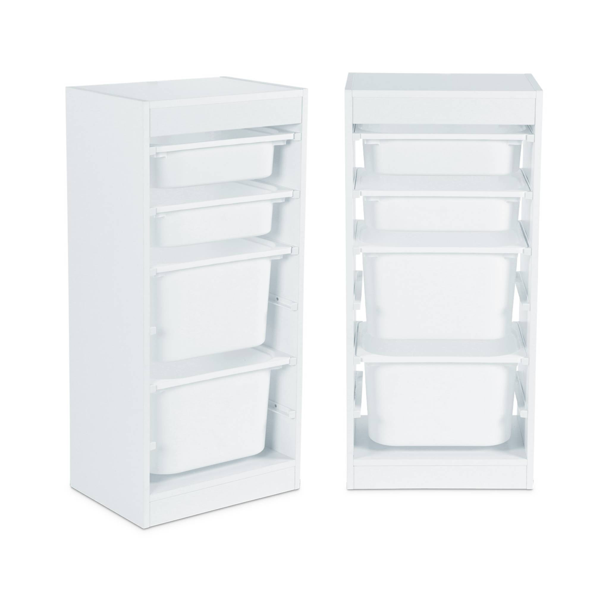 Meuble de rangement enfant 4 bacs de rangement. 41.5 x 30 x 89cm (Lot de 2) blanc