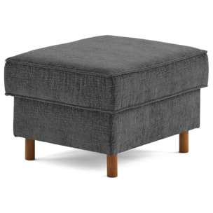 Jake - pouf en tissu velours relief - pieds en bois foncé - Gris Anthracite