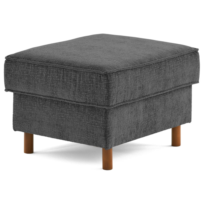 Jake - pouf en tissu velours relief - pieds en bois foncé - Gris Anthracite