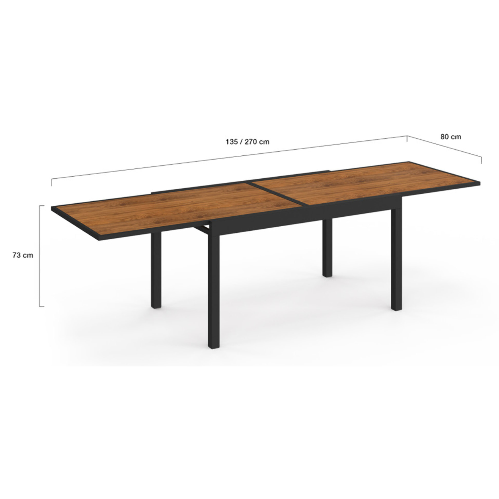 Ensemble repas extensible Timbia 12 places noir et verre trempé effet bois