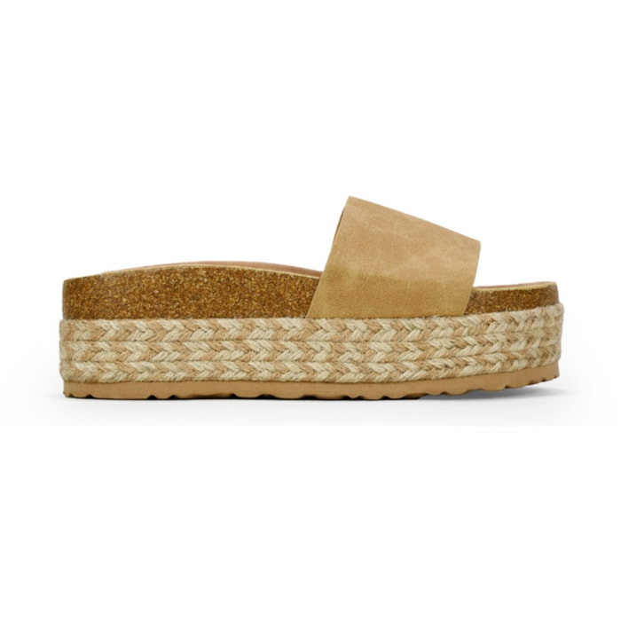 Sandalias de plataforma marrones con suela de esparto bicolor