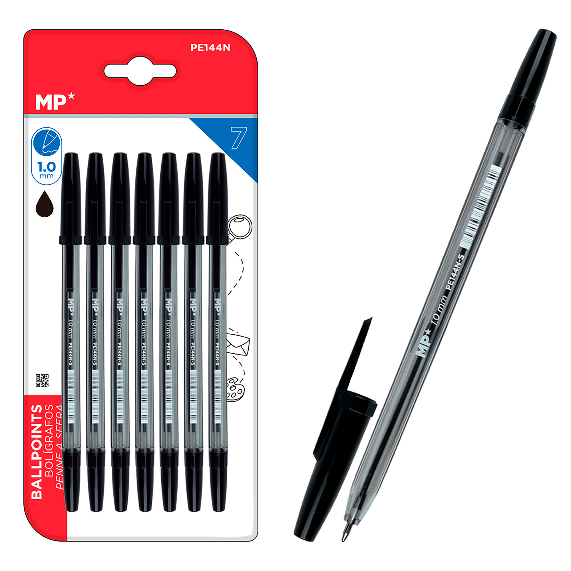 SET 7 BOLÍGRAFOS NEGRO PUNTA 1.0 mm