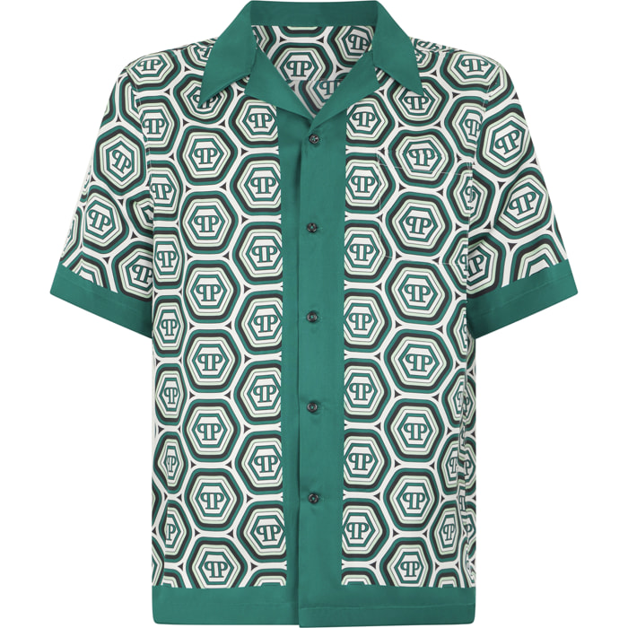 PHILIPP PLEIN Silk Bowling Shirt Monogram 70's