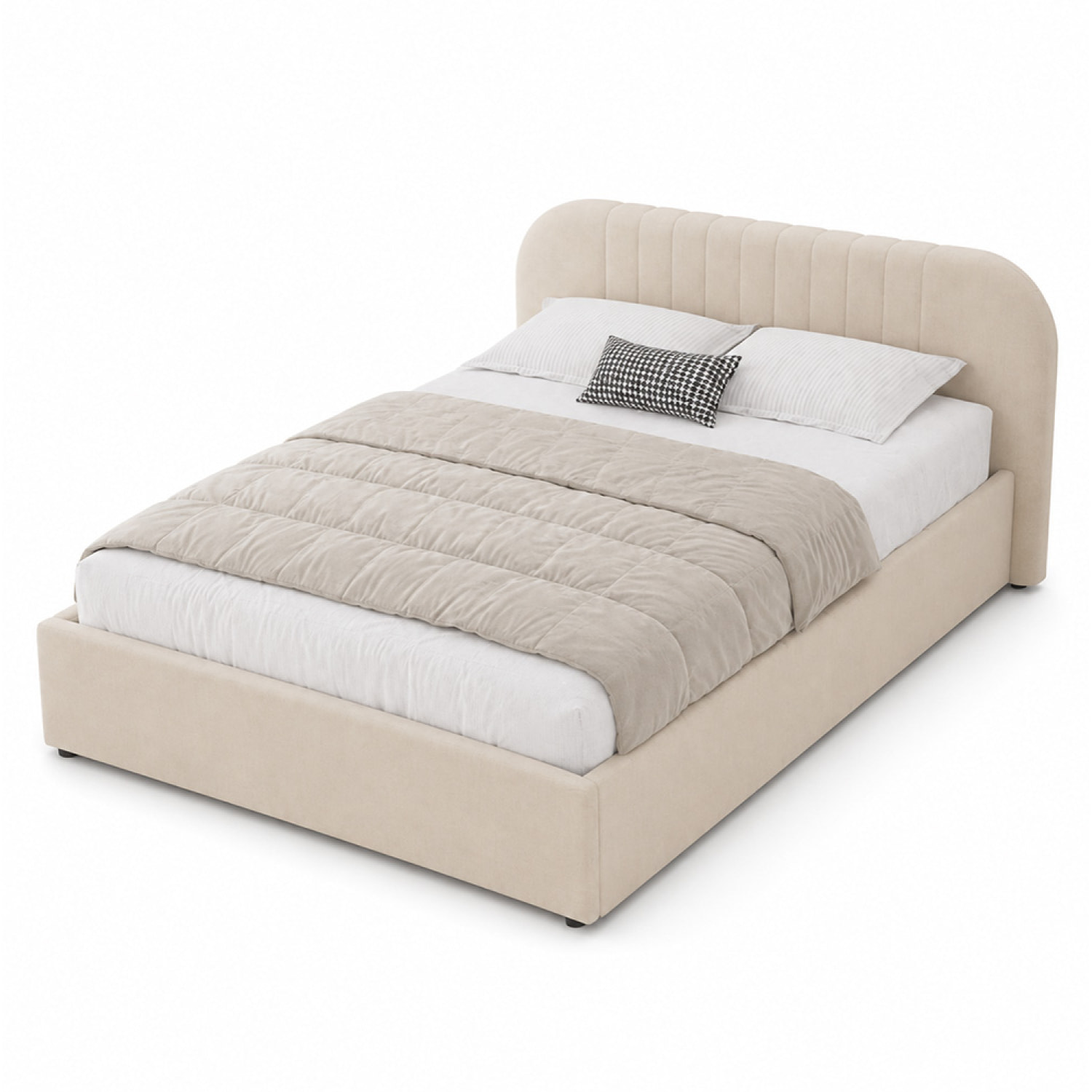 Lit avec coffre de rangement 140x190cm en velours beige MASON