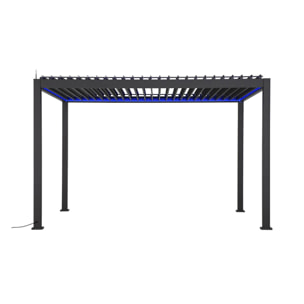 Pergola Bioclimatique électrique 3x4m. aluminium. à lames orientables avec éclairage LED