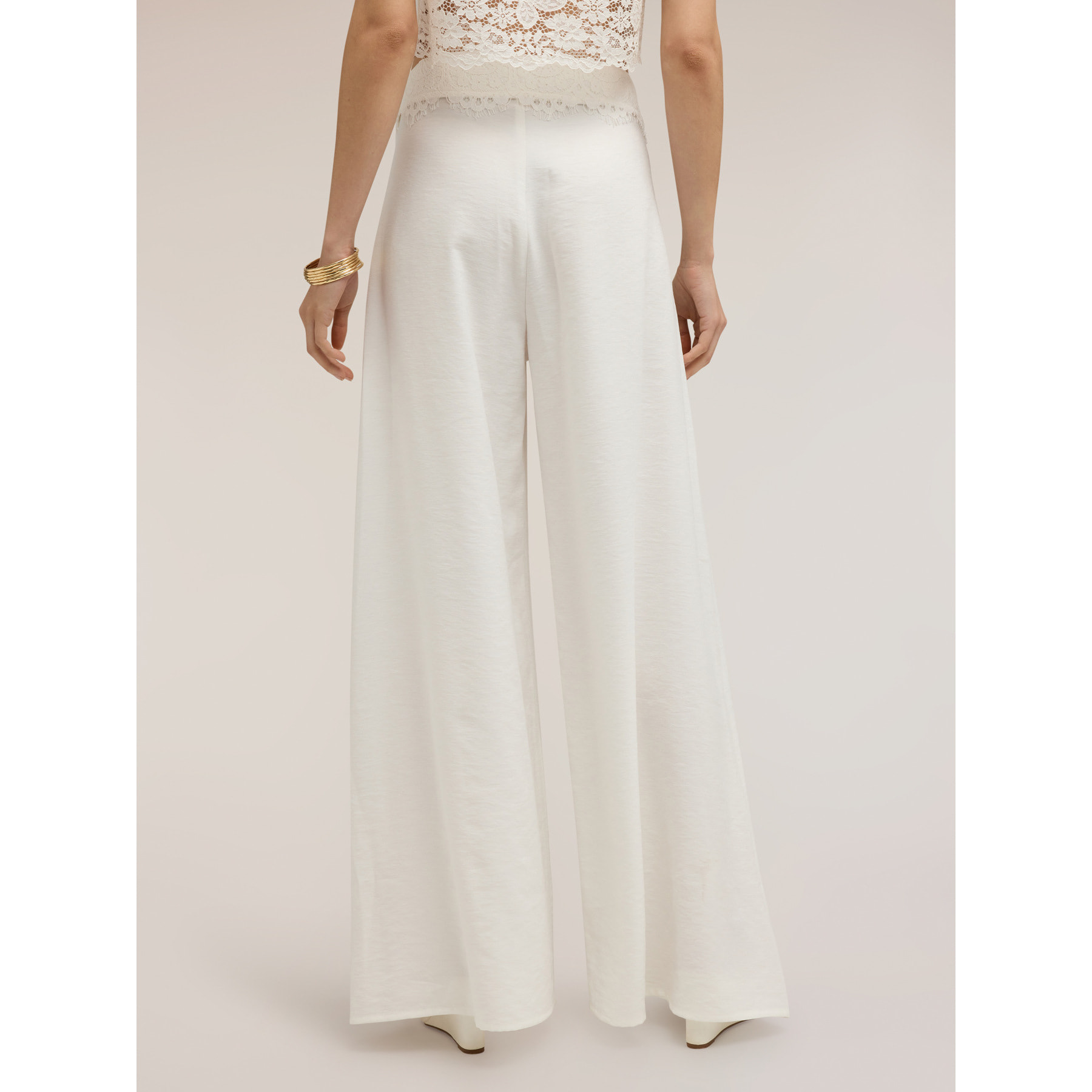 Motivi - Pantalones palazzo con detalle de encaje - Blanco