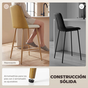 Juego de 2 Taburetes de Bar, Taburetes Altos de Cocina con Respaldo y Reposapiés, Tapizados de Lino y PU, Marco de Acero, Asiento de 65 cm de Altura, para Mostrador, Comedor, Marrón