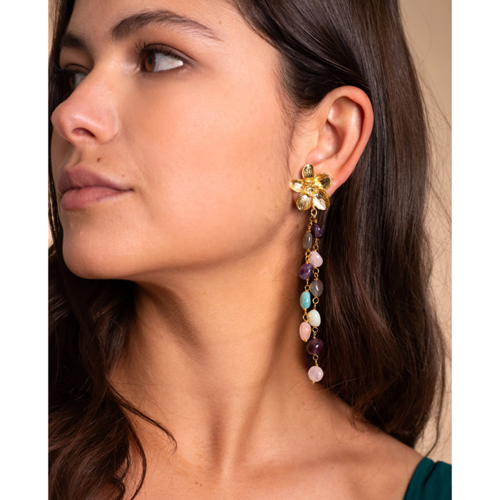 Pendientes de flor con piedras naturales