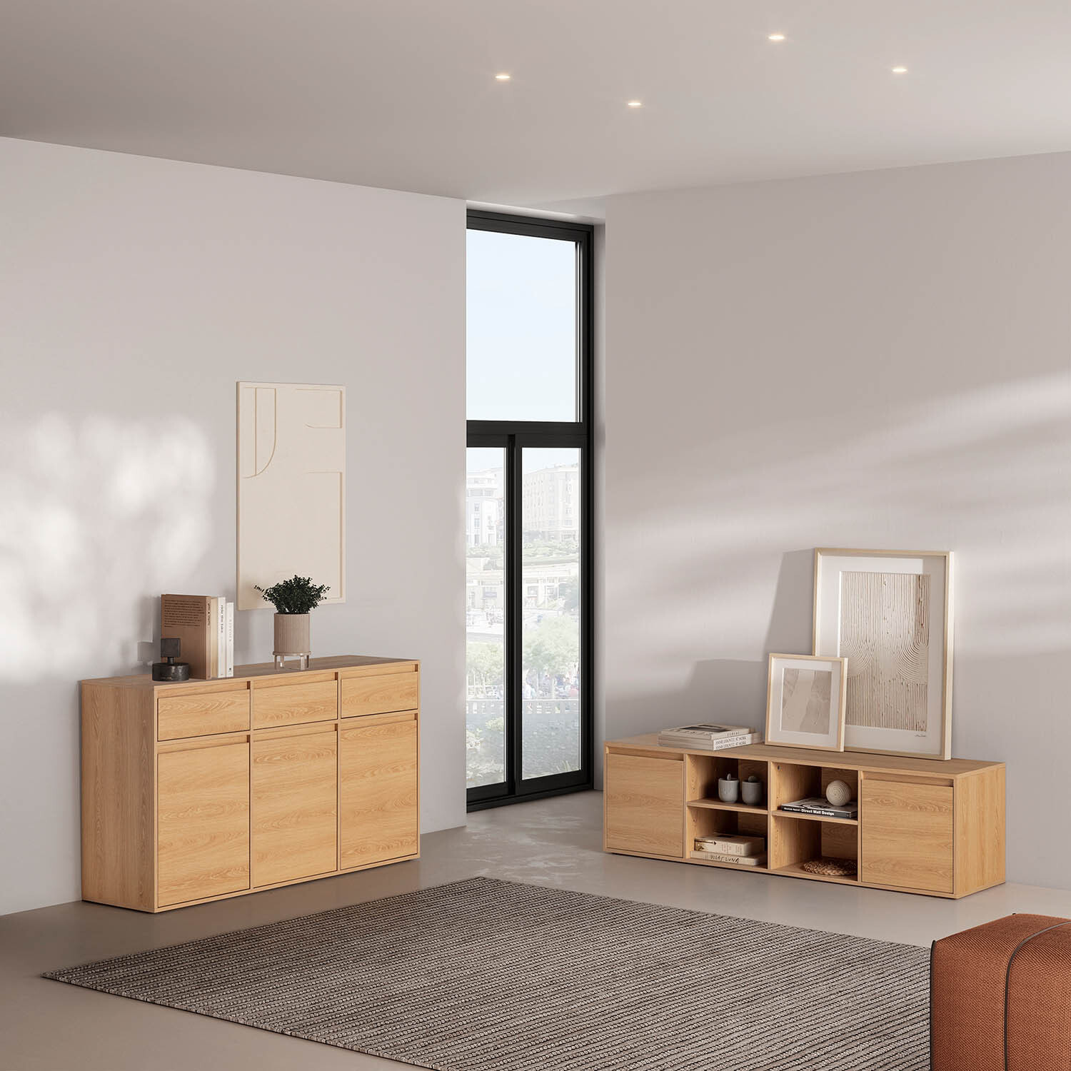 Aparador Tori 3 Puertas 3 cajones, Color Roble, 140 cm