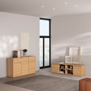 Aparador Tori 3 Puertas 3 cajones, Color Roble, 140 cm