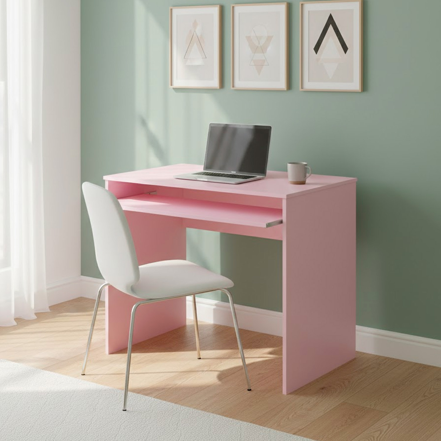 Scrivania Per Cameretta Postazione Desk PC Studio Ufficio Design Moderno Piano Scorrevole Piedini ABS Per Studio Compiti E Lavoro 90 x 54 x 79 Cm Rosa