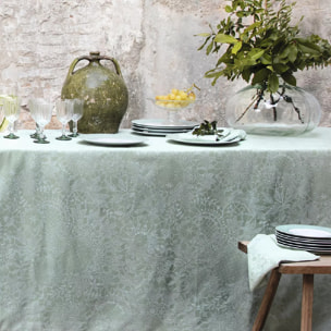 Nappe pur coton motif jacquard vert Mille guipures jade