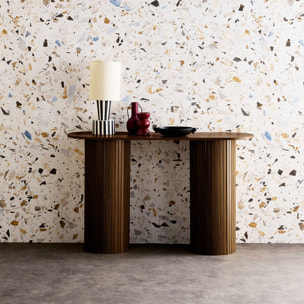 Console scandinave ovale décor bois rainuré LEGACY