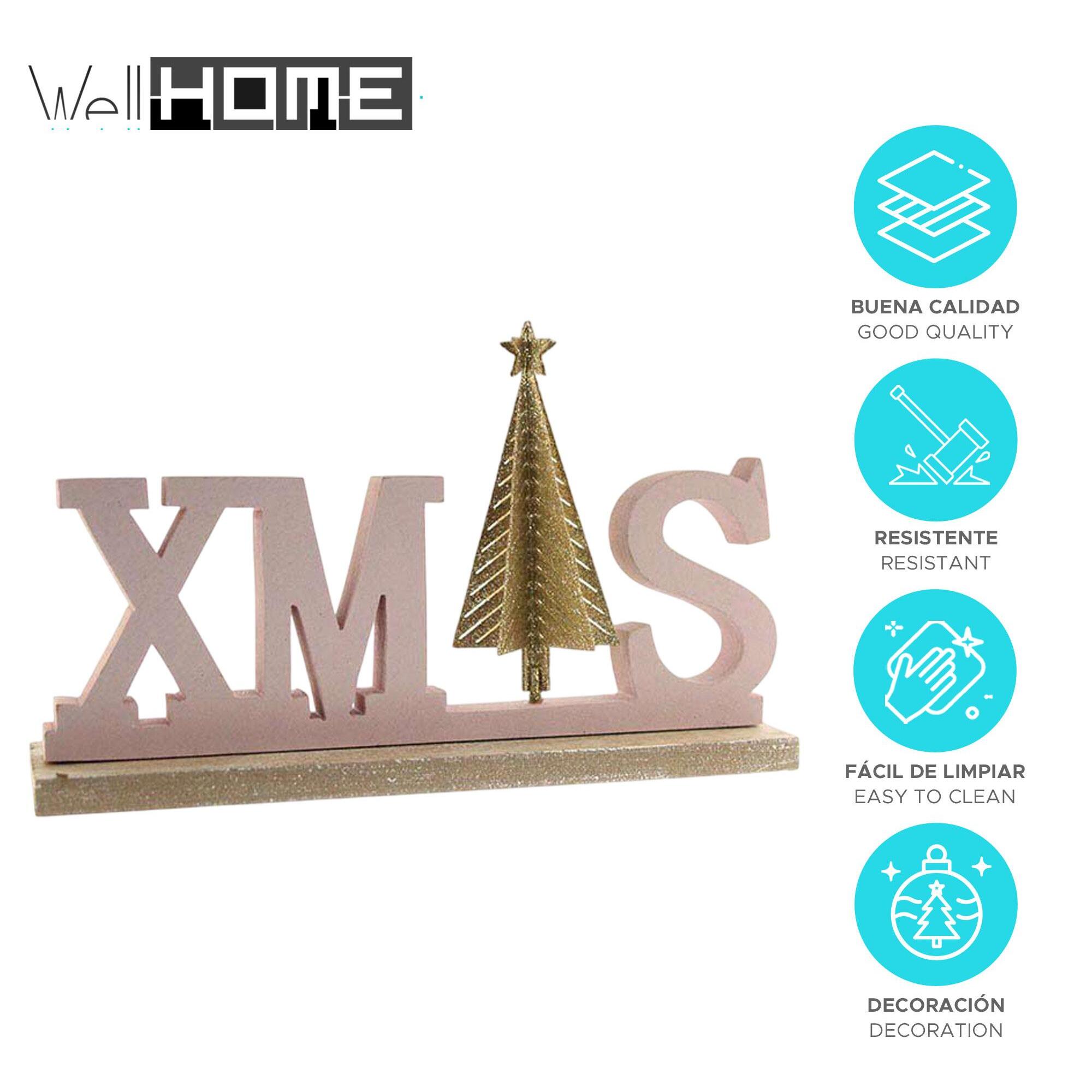 Letrero decorativo 'xmas' en madera rosa