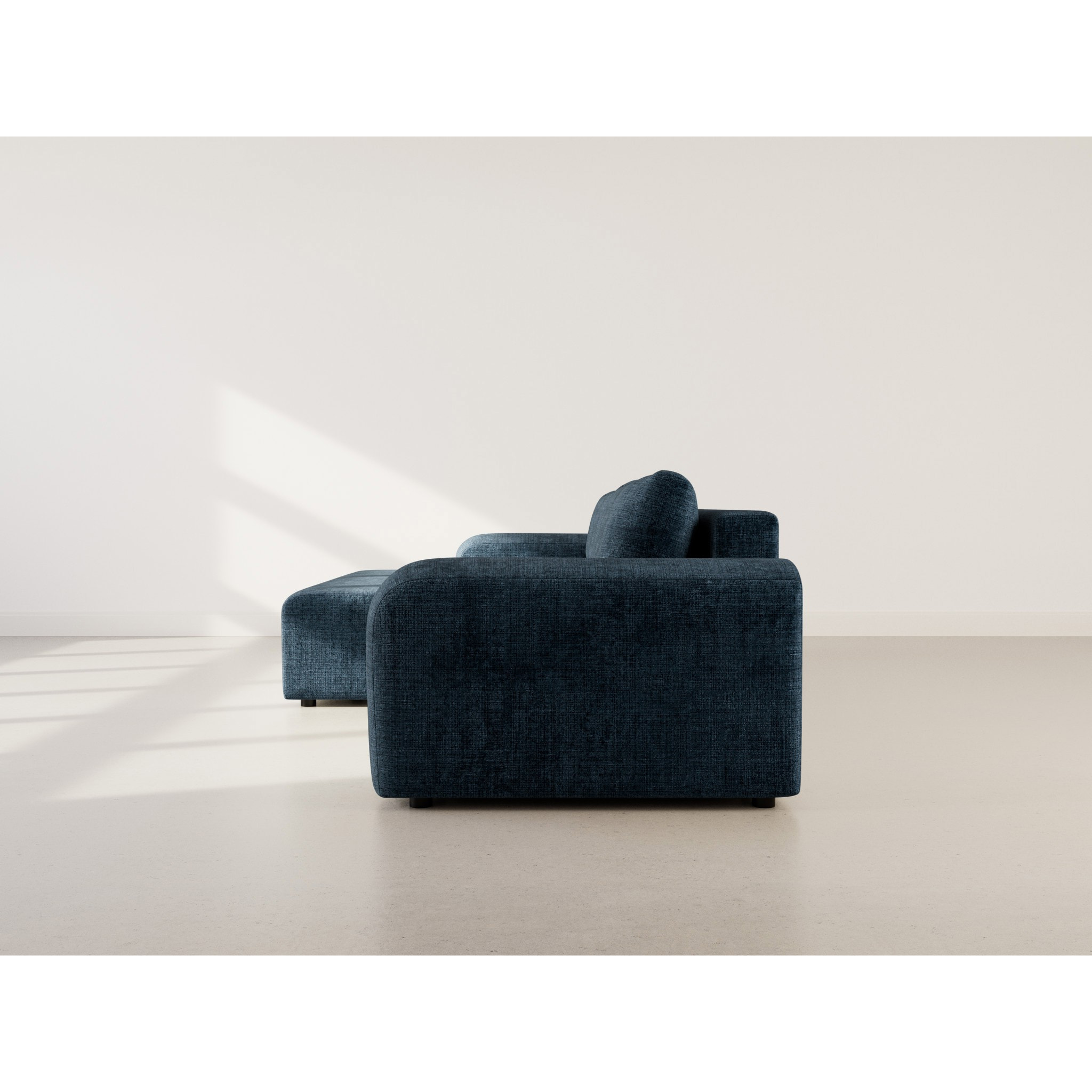 Rebecca - canapé d'angle gauche 4 places convertible avec coffre en velours texturé - Bleu