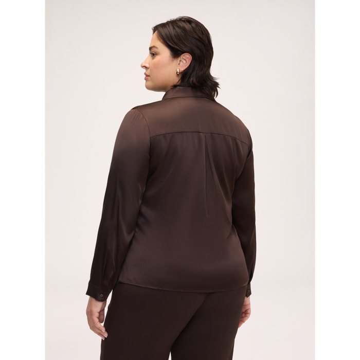 Fiorella Rubino - Camicia in seta stretch con colletto classico - Marrone