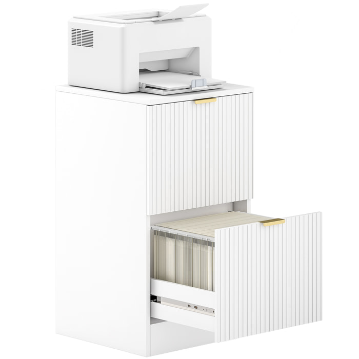 Cajonera de Oficina con 2 Cajones Cajonera de Escritorio con Frentes Acanalados Mueble Archivador para Tamaño A4 o Carta para Estudio 40x40x71 cm Blanco