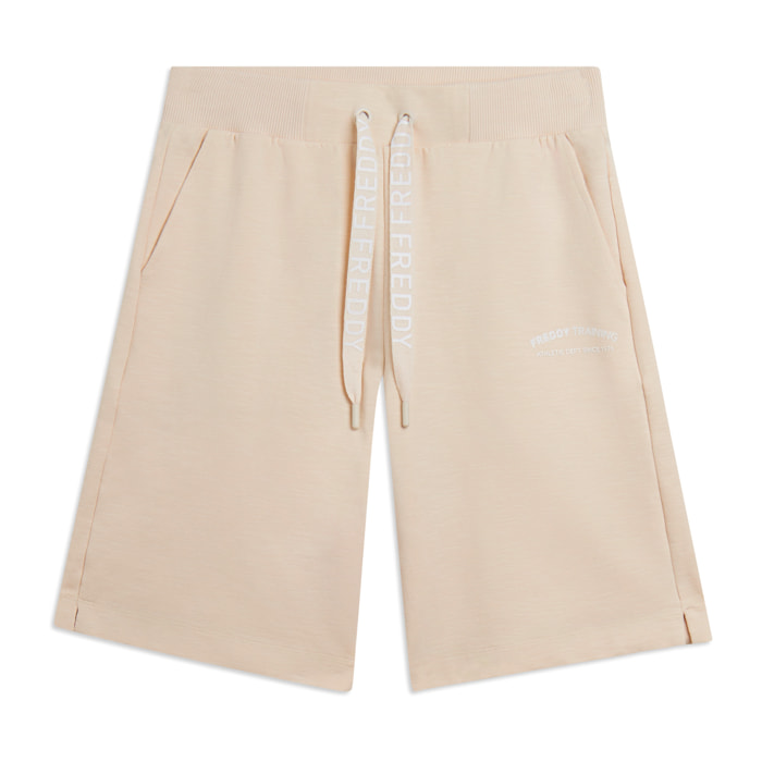 Pantaloni Corti con Spacchi Laterali in Tessuto Fiammato