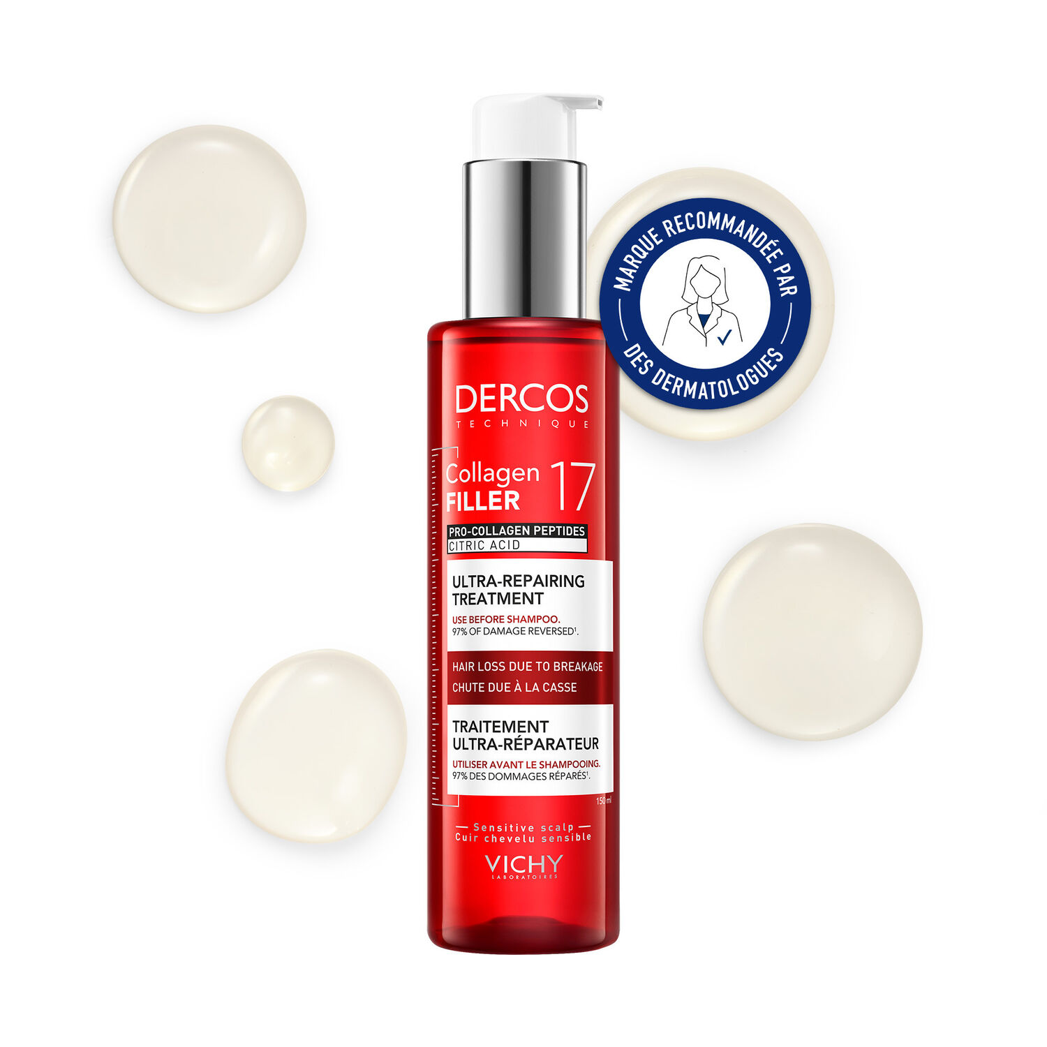 Dercos Collagen Filler - Pré-Shampoing Fortifiant Réparateur Intense Anti-Casse