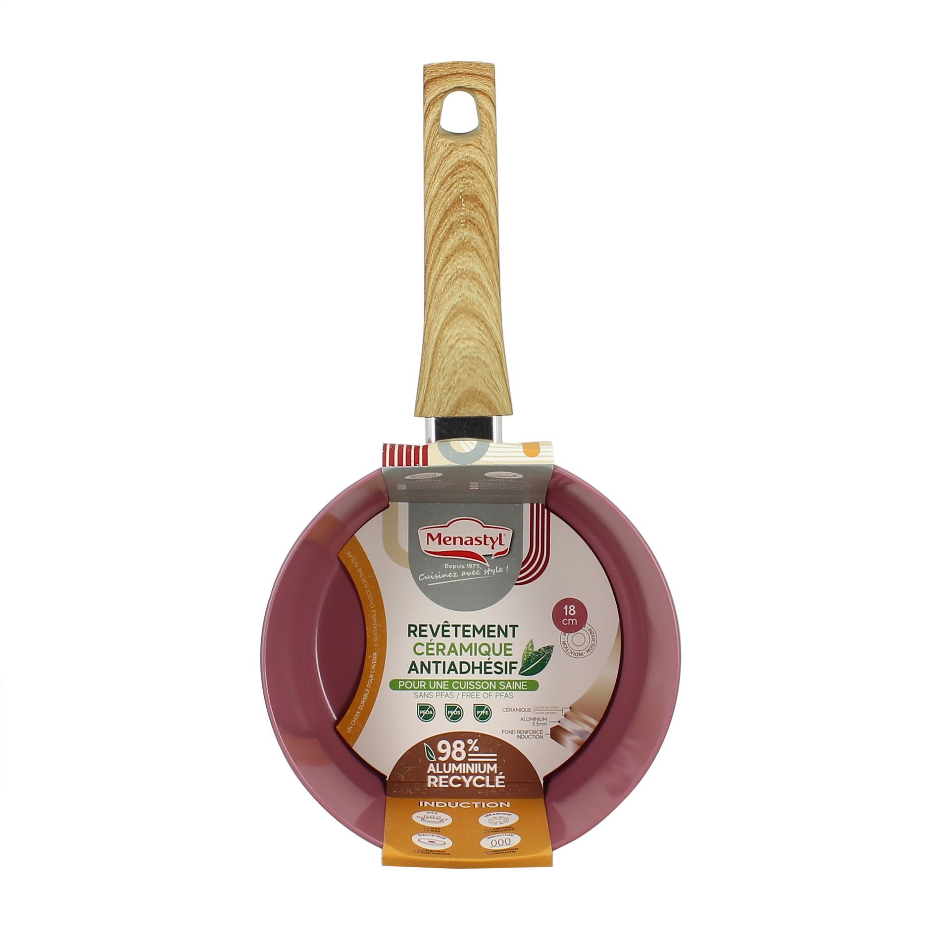 Casserole 18cm en aluminium recyclé lilas - tous feux COLORAMA