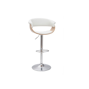 Tabouret de bar design réglable blanc et bois clair OKTAV