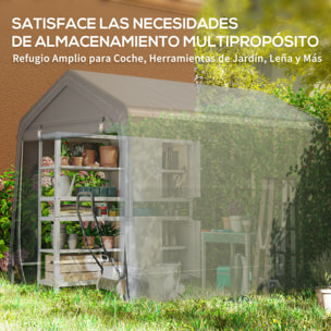 Carpa de Jardín Exterior para Herramientas, Bicicletas, 2,4x2x2 m, Cobertizo Exterior con Marco de Metal, Puerta Enrollable con Cremallera, Impermeable, Anti-UV, Garaje Portátil, Gris Oscuro