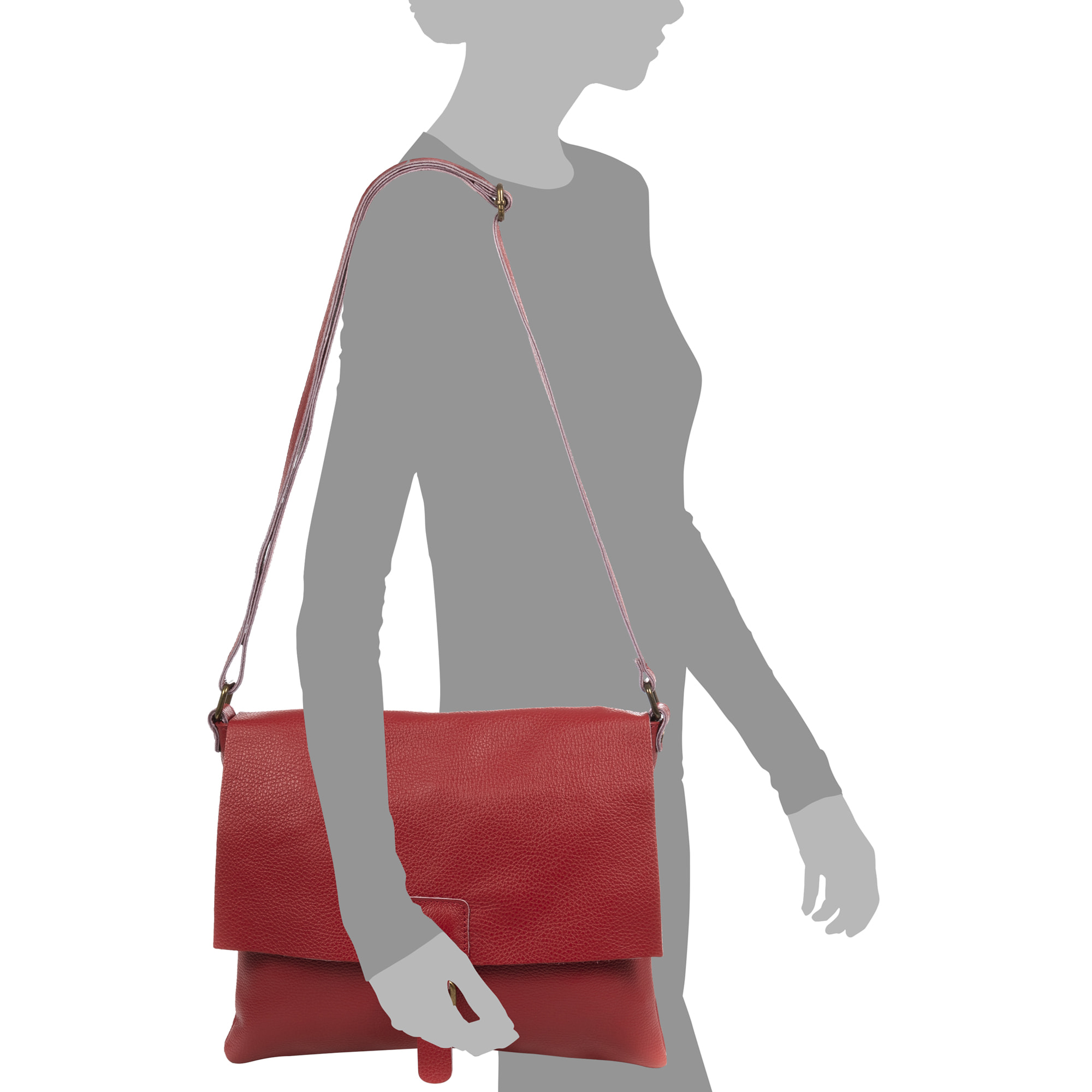 FIRENZE ARTEGIANI Borsa a Tracolla Abbadia da Donna. Vera Pelle Dollaro Made in Italy 35x5x30 Cm. colore rosso