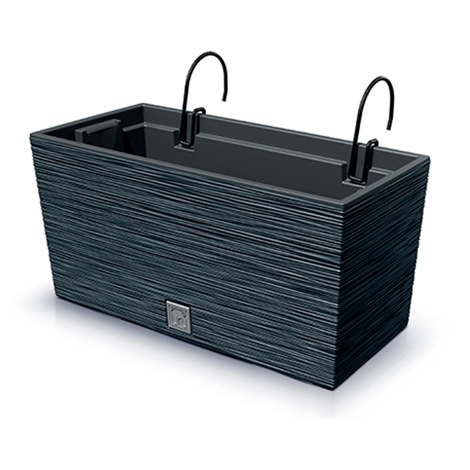 Macetero color antracita, con depósito y ganchos para colgar, colección FURU, de 39,5 x 18,5 x 19,5 cm, capacidad de 8 L.