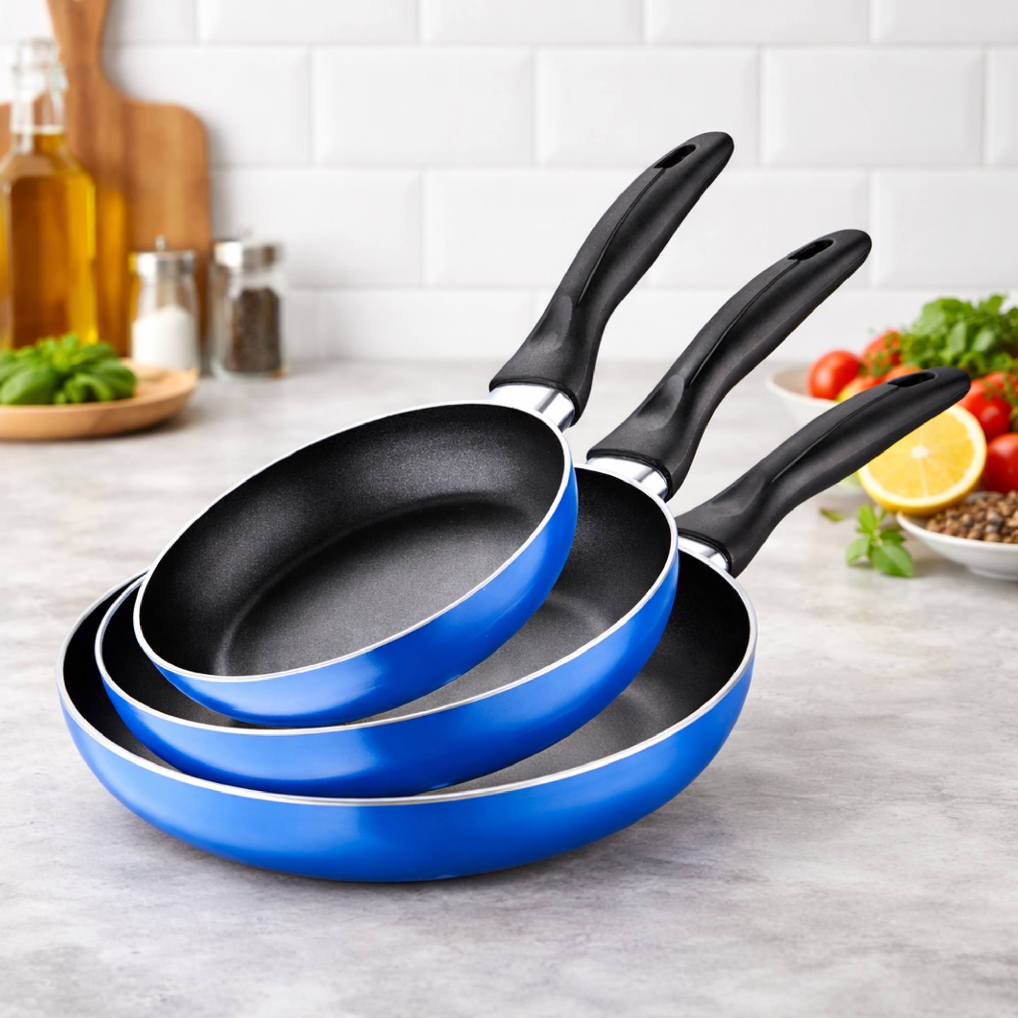 Set 3pc sarten (16+20+24cm) aluminio prensado ind azul navy paradise