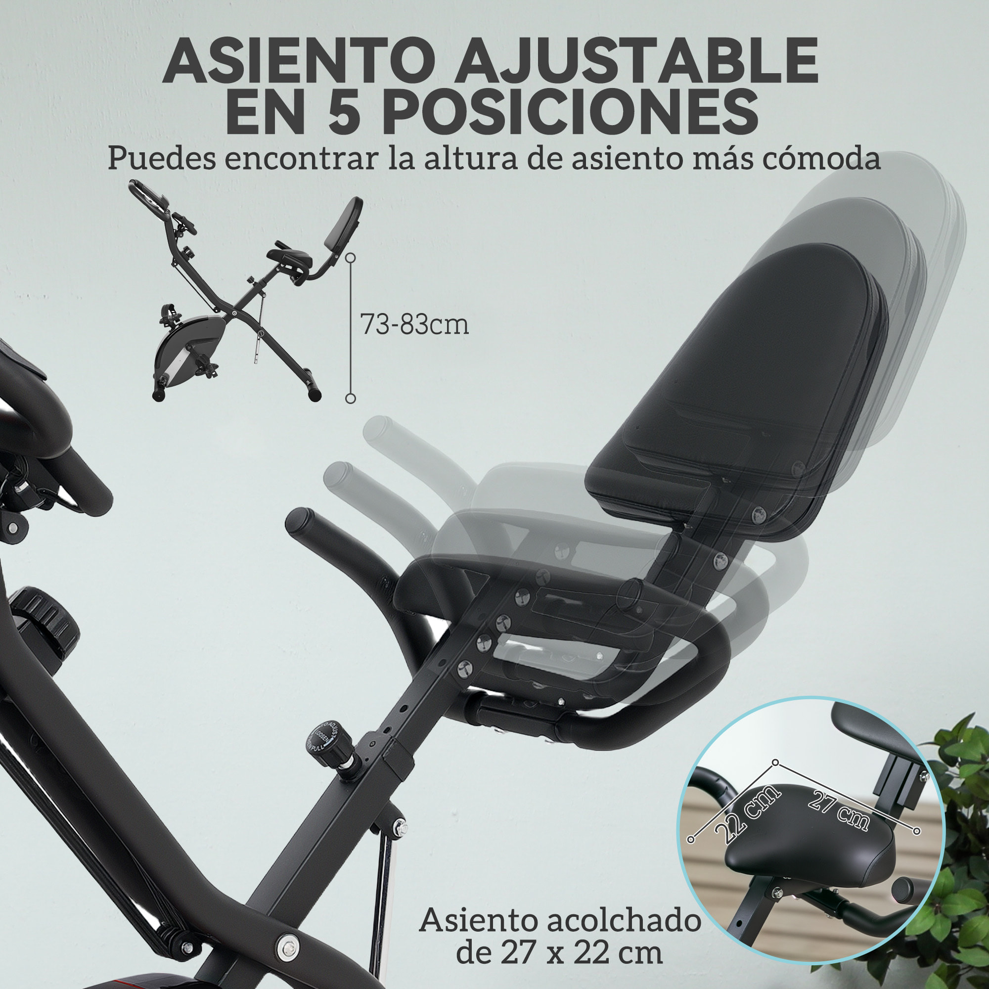 Bicicleta Estática Plegable con Respaldo Bici Estática Silenciosa con 8 Niveles de Resistencia Magnética Sillín Regulable Volante Pantalla LCD Pulsómetro y Banda Carga 110 kg Negro