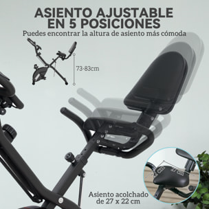 Bicicleta Estática Plegable con Respaldo Bici Estática Silenciosa con 8 Niveles de Resistencia Magnética Sillín Regulable Volante Pantalla LCD Pulsómetro y Banda Carga 110 kg Negro