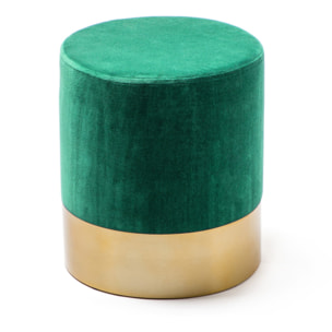 Pouf Pepino in velluto verde bosco con base dorata