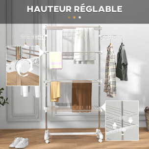 Séchoir à linge étendoir pliable ailes latérales sur 4 niveaux
