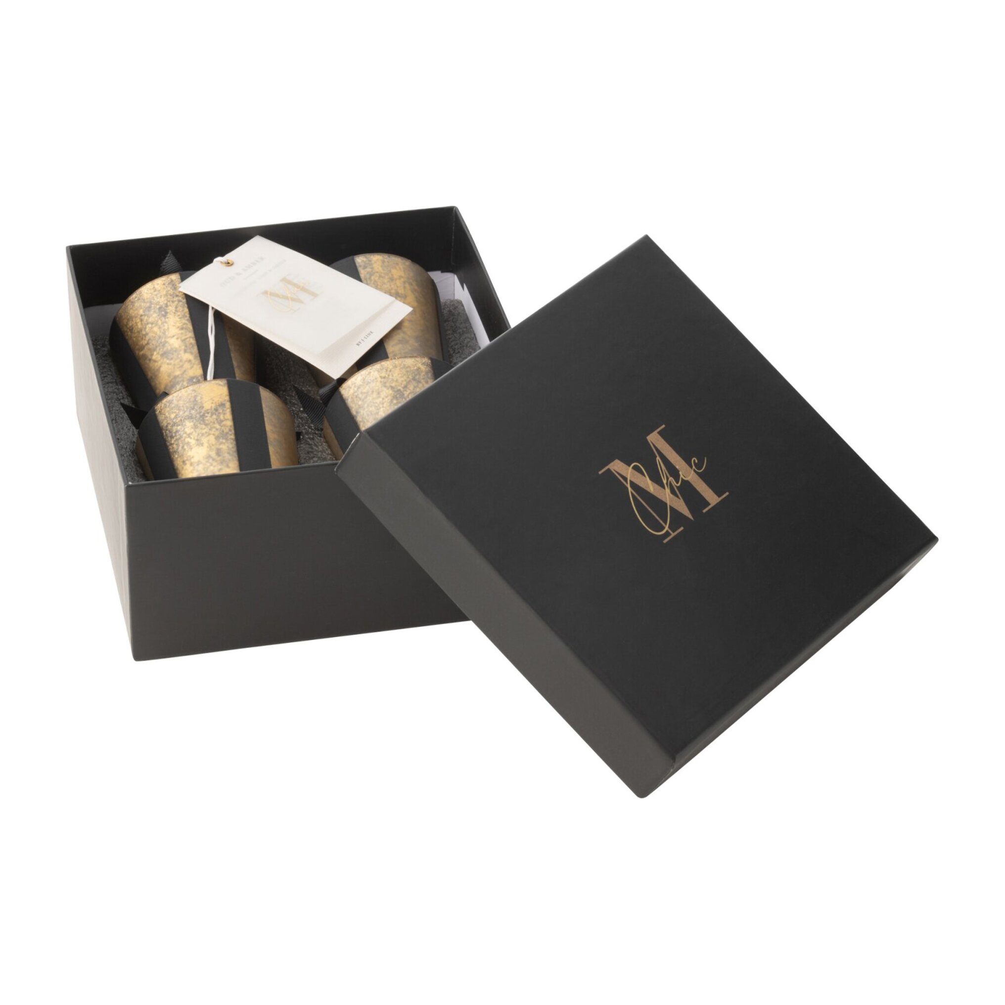 J-Line bougie parfumée M-Chic - Oud & Amber - verre - or/noir - 20H - boîte de 4