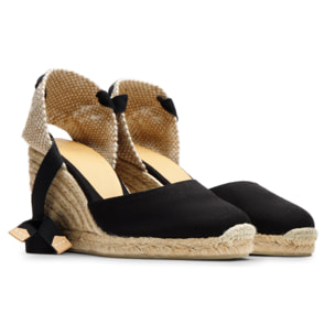 Alpargatas de cuña de mujer Carina en algodón orgánico, cierre mediante lazada