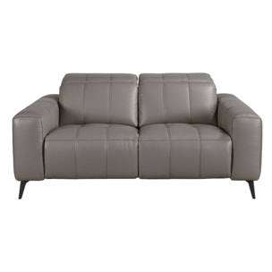 Sofá relax Angel Cerdá de 2 plazas tapizado en piel de origen vacuno en gris con reposacabezas patas de acero inoxidable en epoxi negro 2 sistemas de relax eléctrico 176x110x98cm