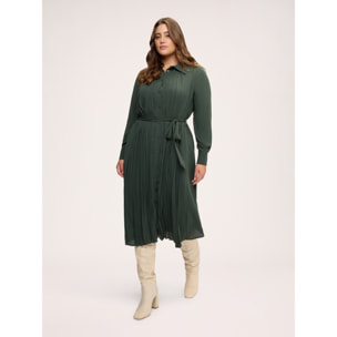 Fiorella Rubino - Vestito lungo chemisier plissé in georgette - Verde militare