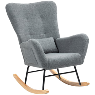 Mecedora de Borreguito Mecedora para Lactancia con Respaldo Acolchado Almohada y Base de Madera de Caucho Carga 120 kg Silla Mecedora para Salón Dormitorio Gris