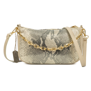 Avella bolso bandolera mujer, de piel auténtica Gamuza con estampado serpiente y piel auténtica Dollaro.