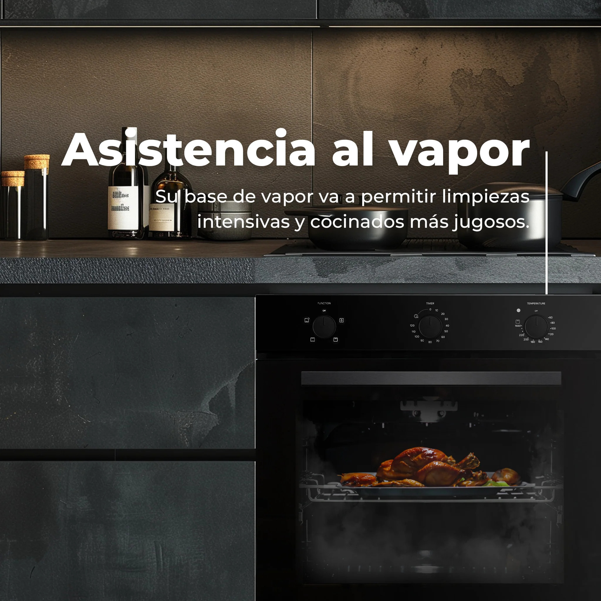 EVVO Horno integrable H10, 72L, clase A, 4 programas, grill, temporizador, mando selector, puerta triple acristalamiento, negro