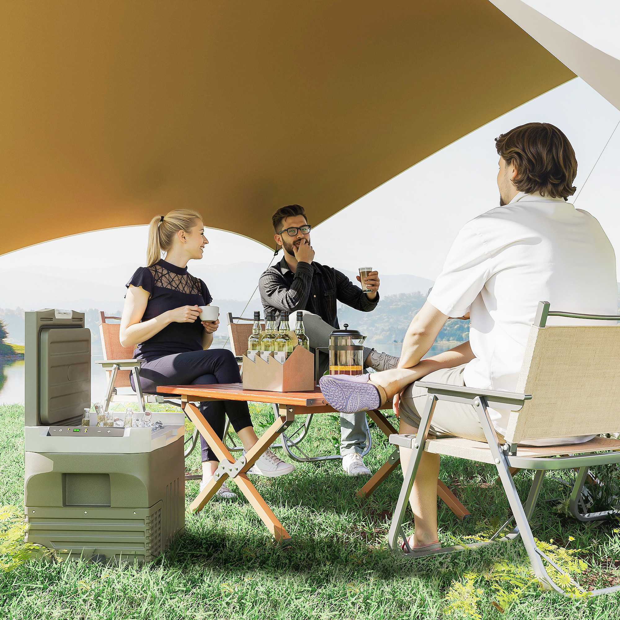 Nevera Portátil Eléctrica 30L Refrigerador de Coche -20℃ a +20 ℃ 12V/24V Mini Frigorífico con Ruedas Compresor Pantalla LED Táctil para Hogar Camping Viajes Automóvil 61x39x41,5 cm Verde
