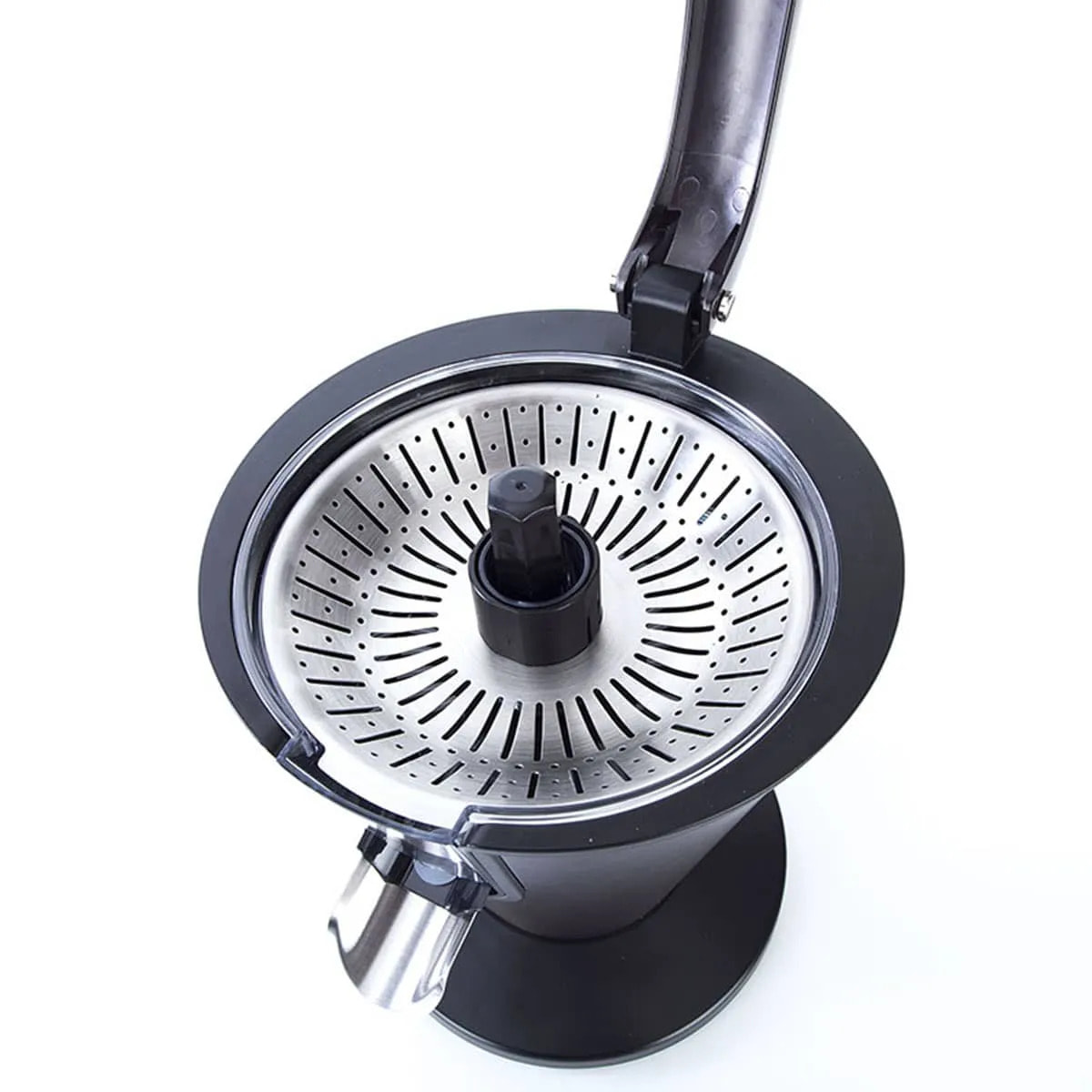 Exprimidor de naranjas eléctrico JATA EX1057 con brazo. Muy silencioso. De acero inoxidable