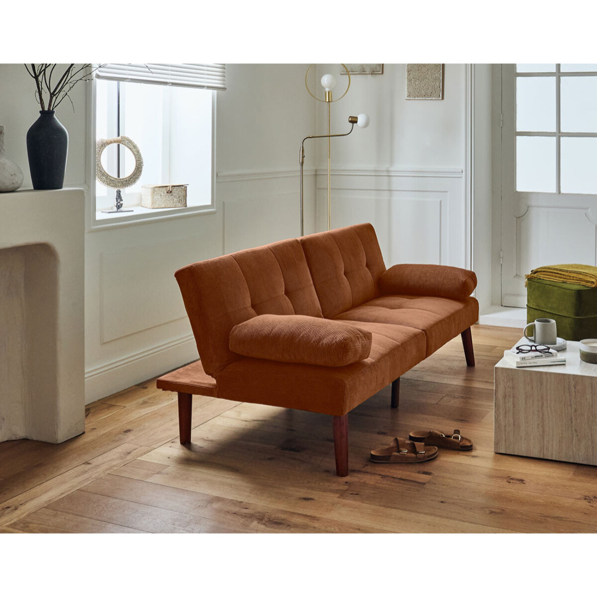 Philae - canapé convertible clic-clac 2 places - velours côtelé - Terracotta