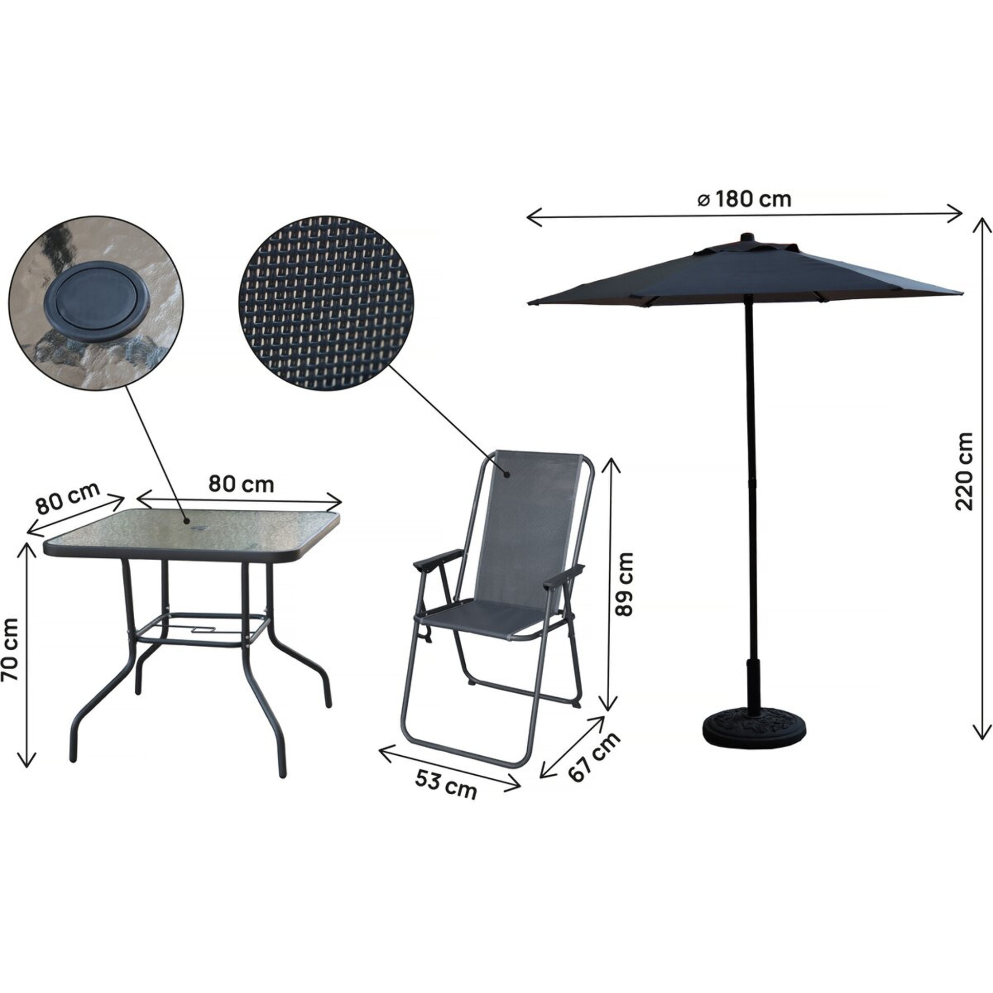 Table et chaises de jardin avec parasol en métal "Convivia" - 4 places - Gris anthracite