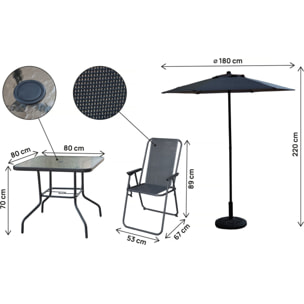 Table et chaises de jardin avec parasol en métal "Convivia" - 4 places - Gris anthracite